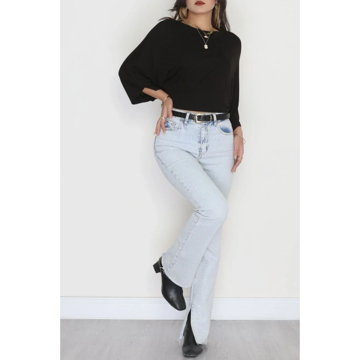 Viskon Ribana Yarasa Kol Bluz Siyah - 43563.1254.