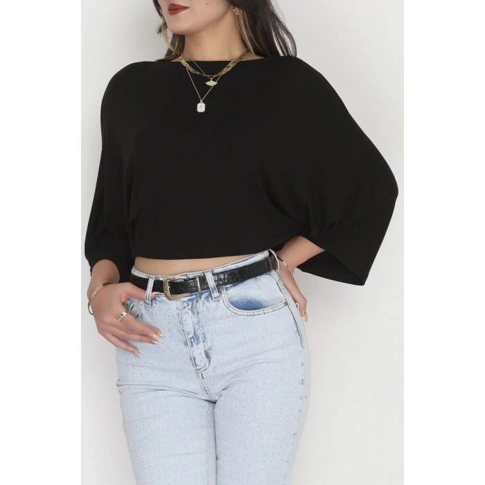 Viskon Ribana Yarasa Kol Bluz Siyah - 43563.1254.