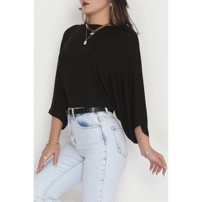 Viskon Ribana Yarasa Kol Bluz Siyah - 43563.1254.