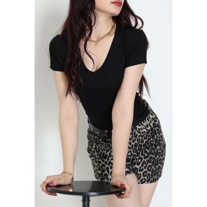 Viskon V Yaka Çıtçıtlı Body Siyah - 3300.2127.