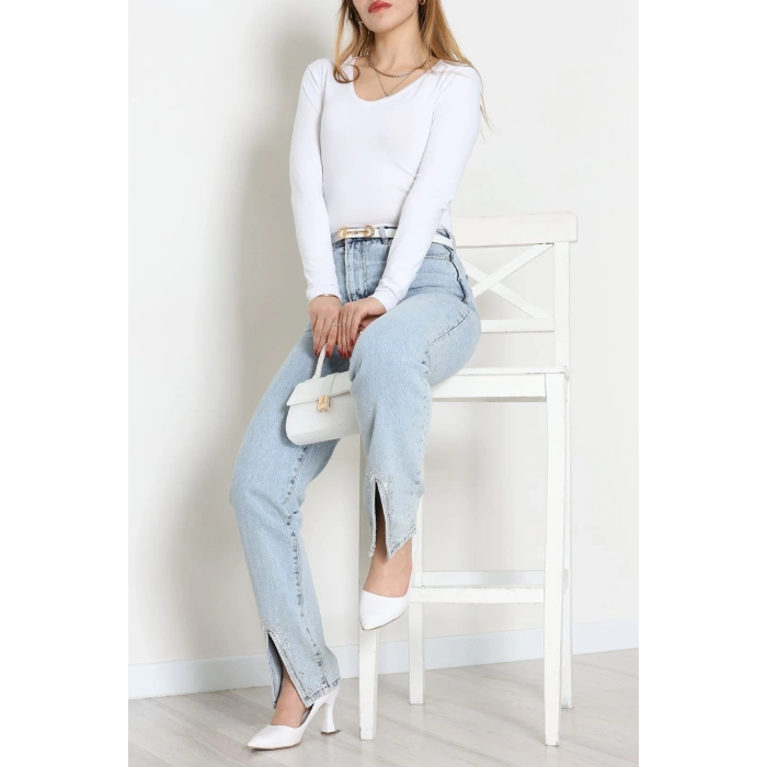 Viskon V Yaka Uzun Kollu Body Beyaz - 4000.2127.