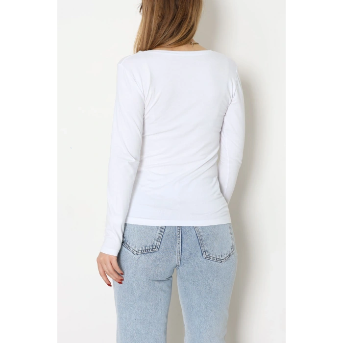 Viskon V Yaka Uzun Kollu Body Beyaz - 4000.2127.