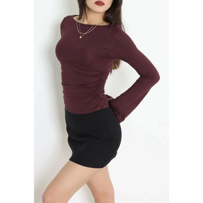 Viskon Yanları Büzgülü Body Mürdüm - 22157.200.