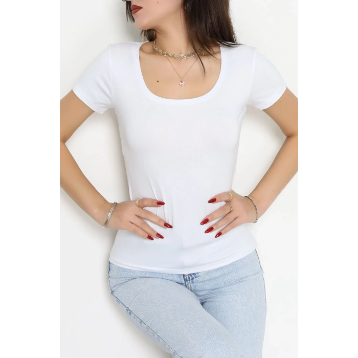Viskon Yuvarlak Yaka Kısa Kol Body Beyaz - 70883.2127.