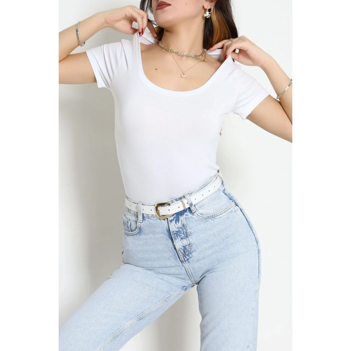 Viskon Yuvarlak Yaka Kısa Kol Body Beyaz - 70883.2127.