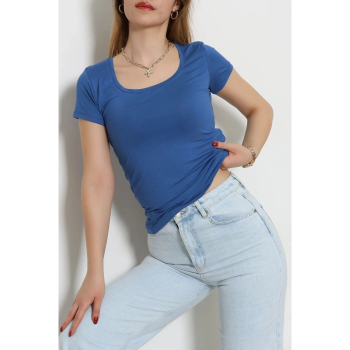 Viskon Yuvarlak Yaka Kısa Kol Body Mavi - 70883.2127.