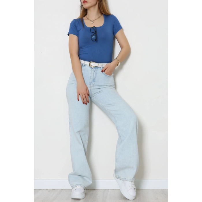 Viskon Yuvarlak Yaka Kısa Kol Body Mavi - 70883.2127.