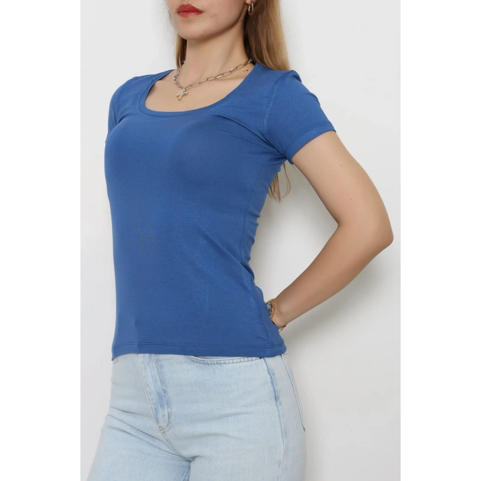 Viskon Yuvarlak Yaka Kısa Kol Body Mavi - 70883.2127.