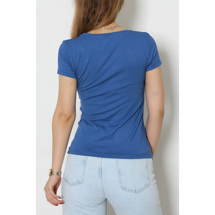 Viskon Yuvarlak Yaka Kısa Kol Body Mavi - 70883.2127.