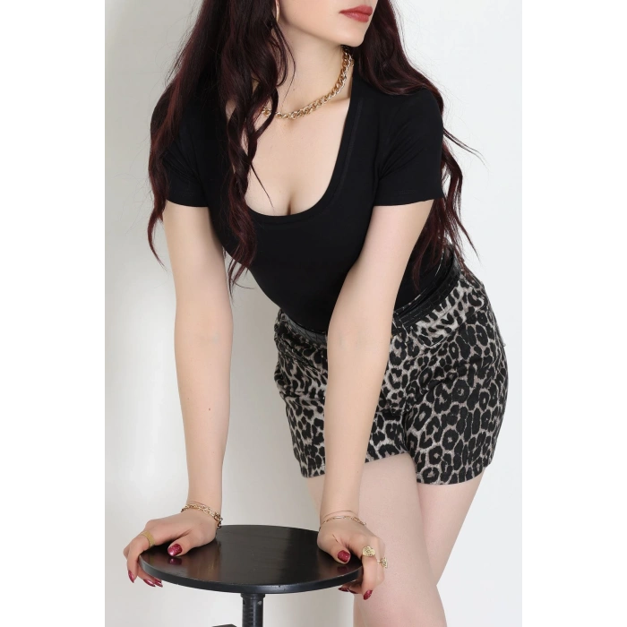 Viskon Yuvarlak Yaka Kısa Kol Body Siyah - 70883.2127.