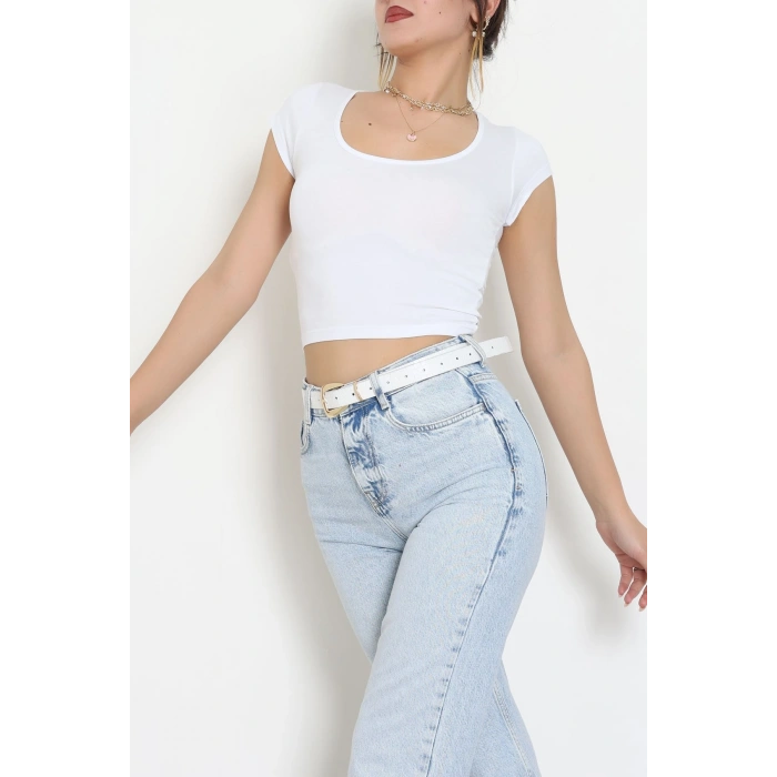 Viskon Yuvarlak Yaka Kısa Kollu Body Beyaz - 7100.2127.