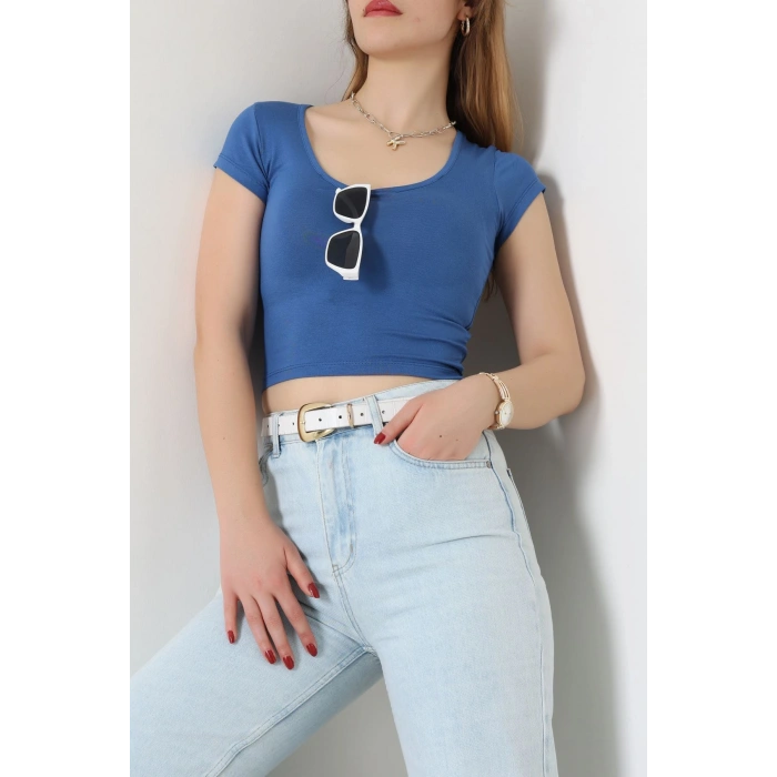 Viskon Yuvarlak Yaka Kısa Kollu Body Mavi - 7100.2127.