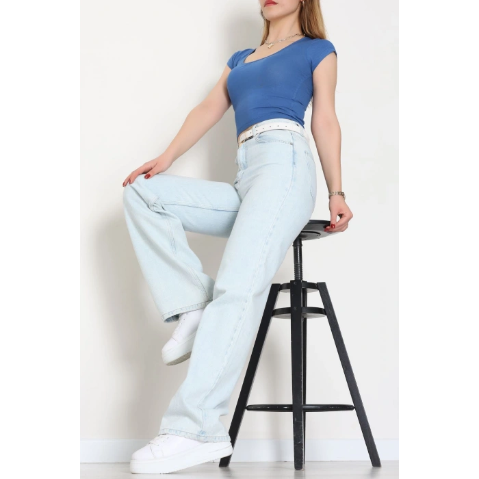 Viskon Yuvarlak Yaka Kısa Kollu Body Mavi - 7100.2127.