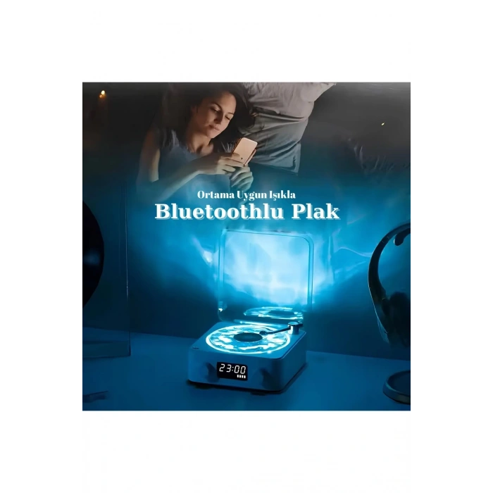 Waves Nostalji Plak Görünümlü Bluetooth Hoparlör 3d Ses Dalgası Retro Müzik Plak Mavi
