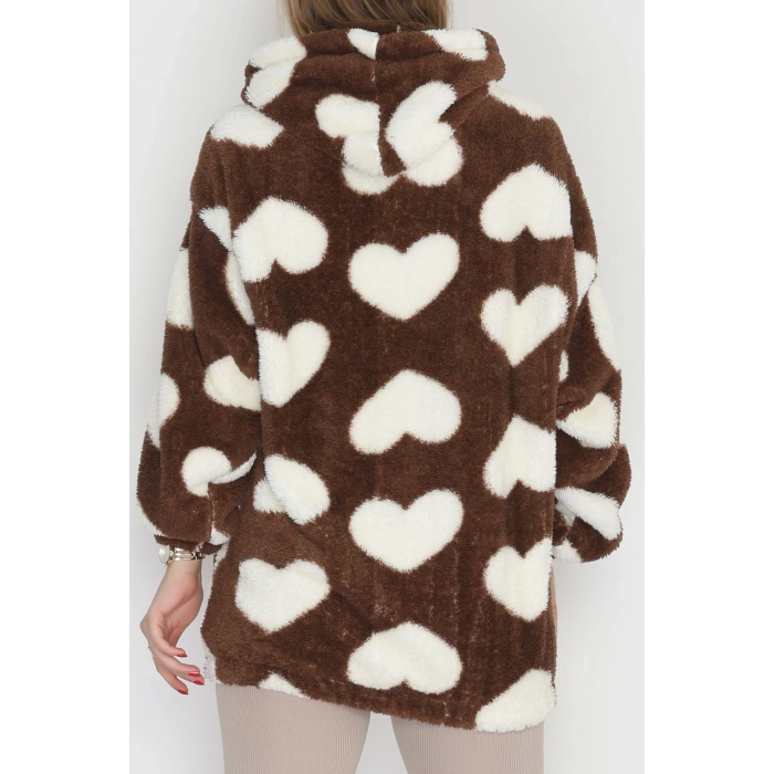 Welsoft Kumaş Kalpli Kapşonlu Sweat Kahvebeyaz - 31606.308.