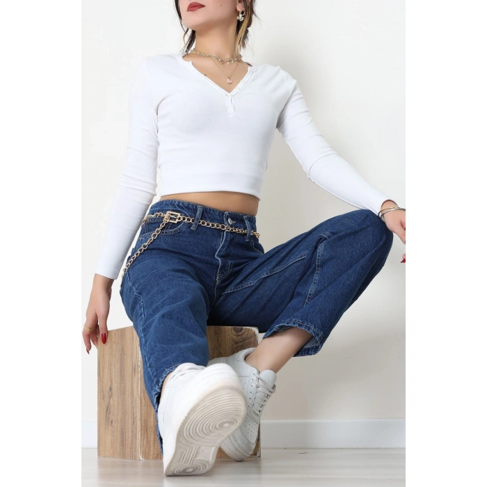 Wide Leg Kot Pantolon Lacivert - 31641.2059.