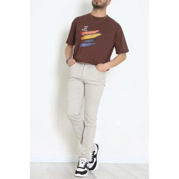 Wortex Oversize Erkek Tişört Kahve - 31693.1878.
