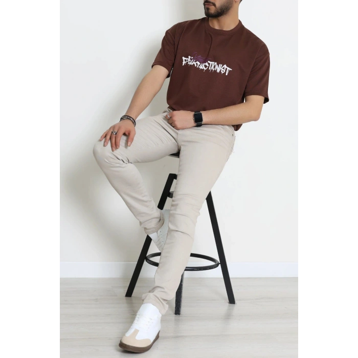 Wortex Oversize Erkek Tişört Kahve - 31694.1878.