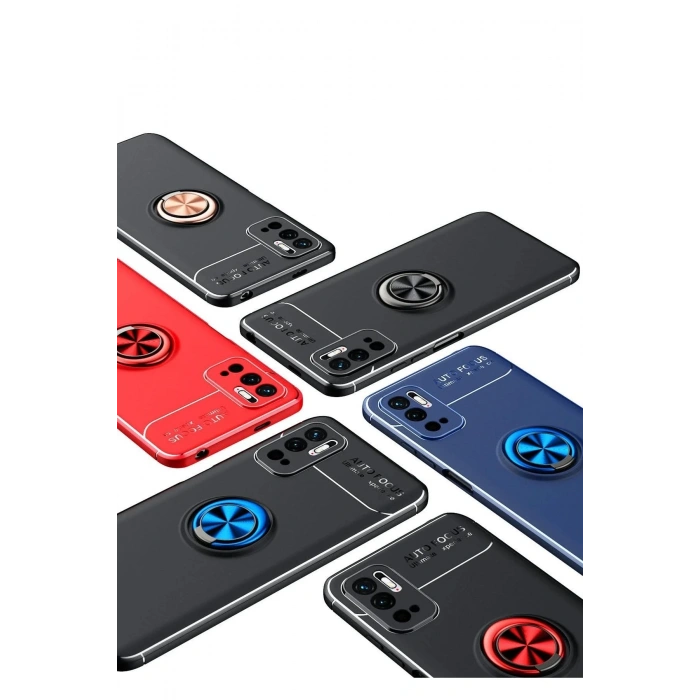 Xiaomi Redmi Note 10 5G Kılıf Range Yüzüklü Silikon - Siyah-Gold