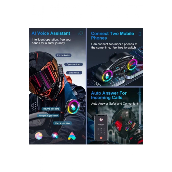 Y13 Motor Kask Kulaklık Rgb Modlu Radyolu Motosiklet Kulaklık 5.3 Bluetooth Intercom