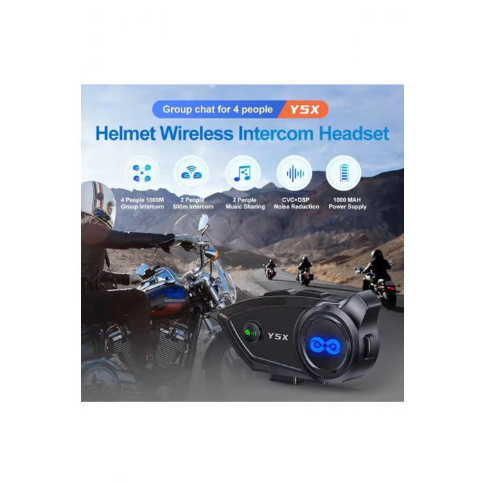 Y5x Rgb Işıklı Intercom 5 Kişi Bağlantılı 1000mah Motosiklet Bluetooth Kulaklık Seti
