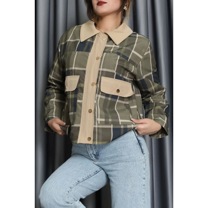 Yaka Detay Ekose Ceket Zümrüt - 7604.2122.