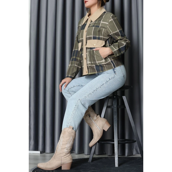 Yaka Detay Ekose Ceket Zümrüt - 7604.2122.