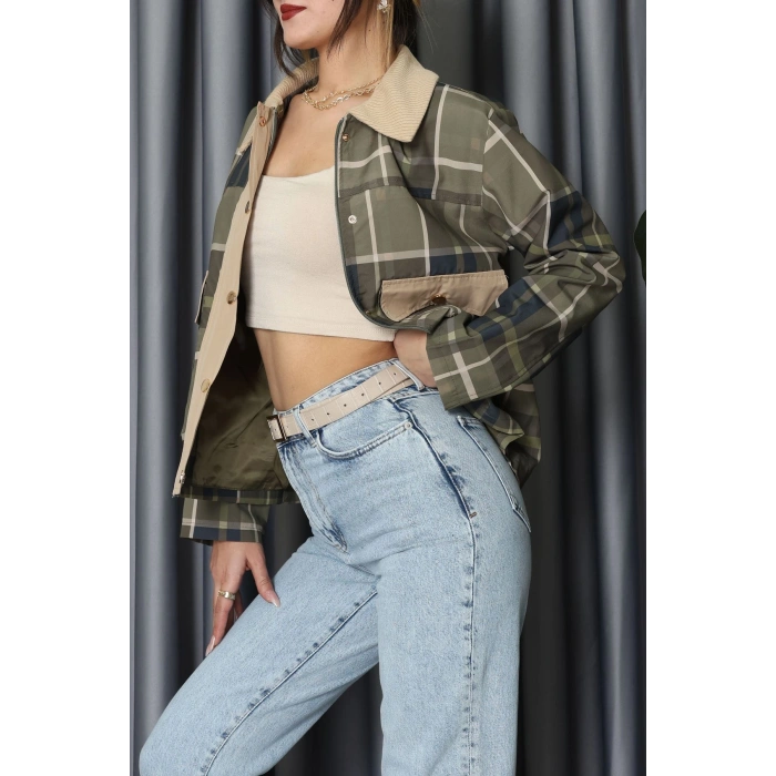 Yaka Detay Ekose Ceket Zümrüt - 7604.2122.