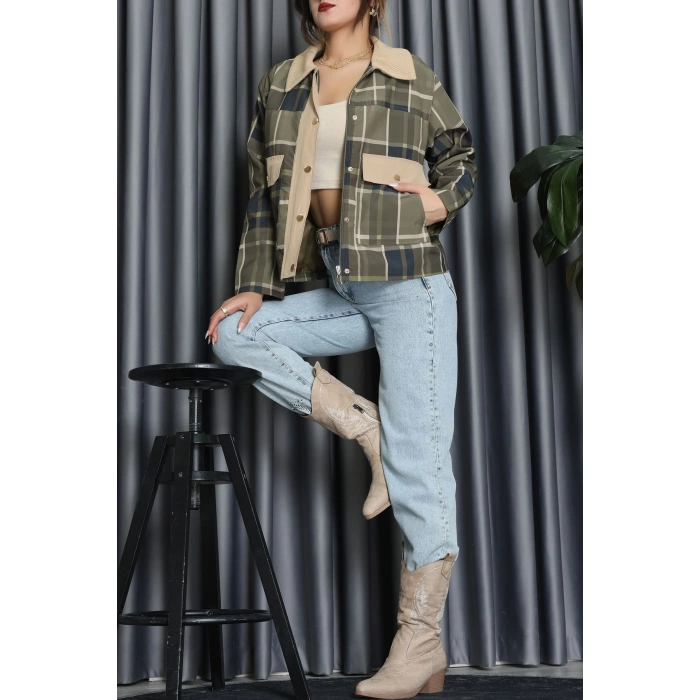 Yaka Detay Ekose Ceket Zümrüt - 7604.2122.