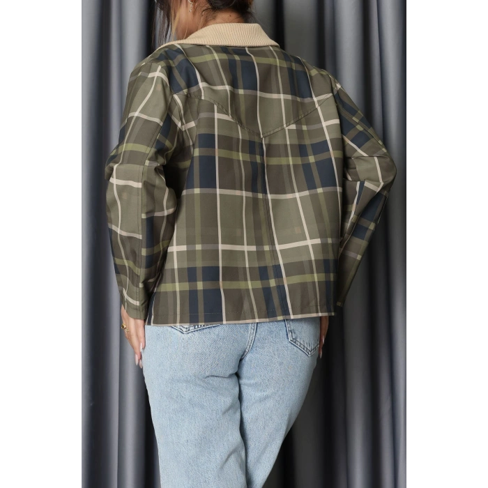 Yaka Detay Ekose Ceket Zümrüt - 7604.2122.