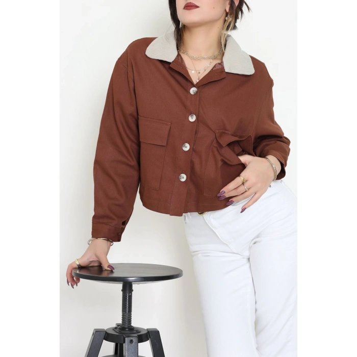 Yaka Fitilli Gabardin Ceket Taba - 8790.179.