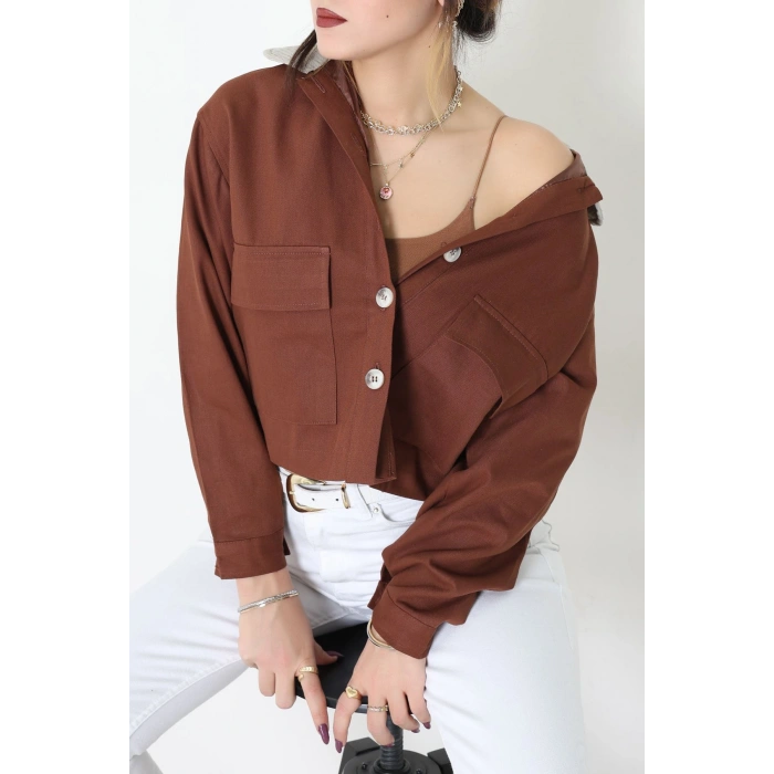 Yaka Fitilli Gabardin Ceket Taba - 8790.179.