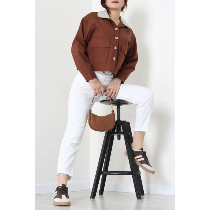 Yaka Fitilli Gabardin Ceket Taba - 8790.179.