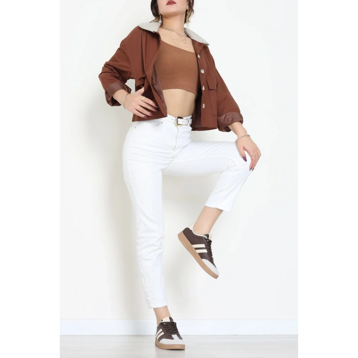 Yaka Fitilli Gabardin Ceket Taba - 8790.179.