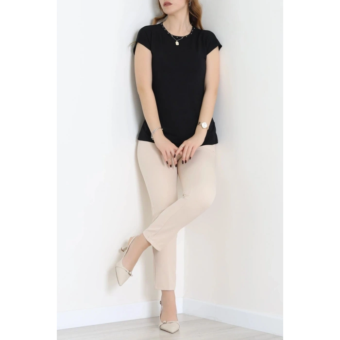 Yaka İncili Viskon Bluz Siyah - 70487.599.