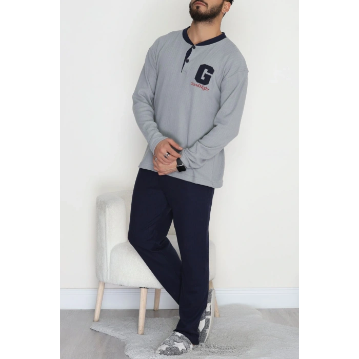 Yakası Düğmeli İnterlok Erkek Pijama Takımı Boyalıgri - 52078.1050.