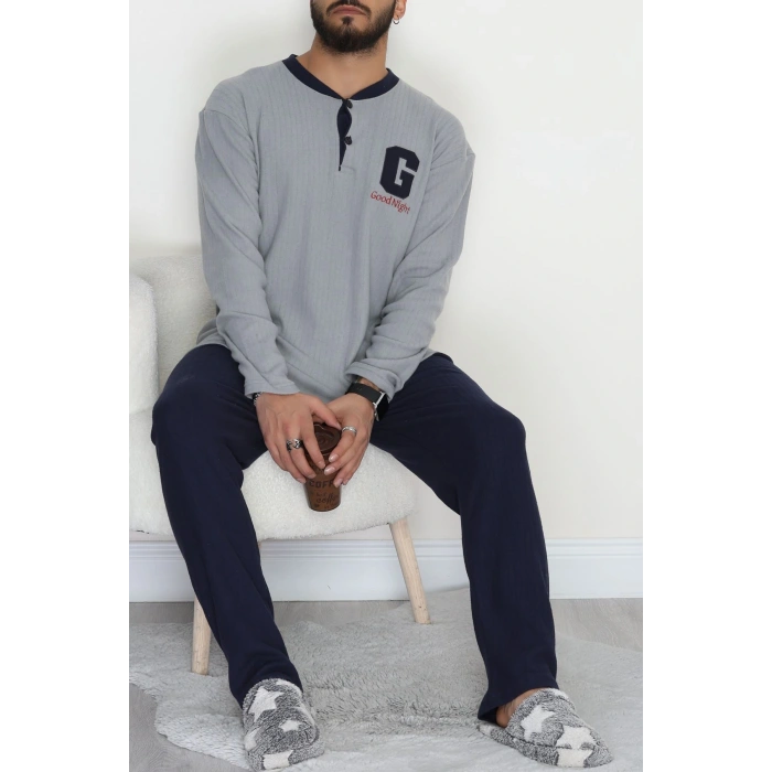 Yakası Düğmeli İnterlok Erkek Pijama Takımı Boyalıgri - 52078.1050.