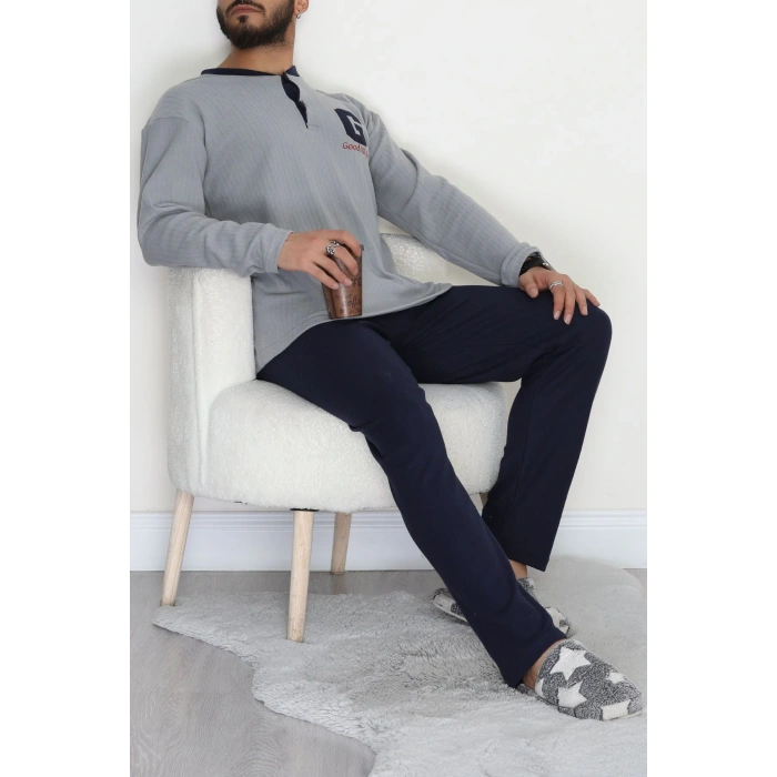 Yakası Düğmeli İnterlok Erkek Pijama Takımı Boyalıgri - 52078.1050.