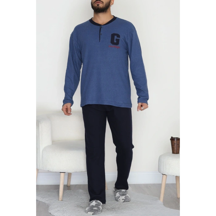 Yakası Düğmeli İnterlok Erkek Pijama Takımı Lacivert - 52078.1050.