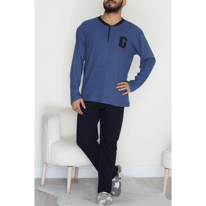 Yakası Düğmeli İnterlok Erkek Pijama Takımı Lacivert - 52078.1050.