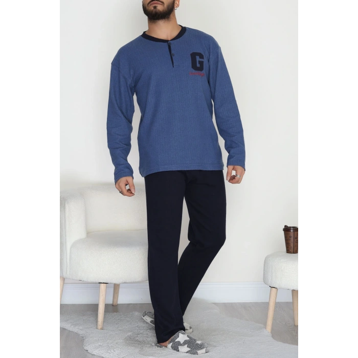 Yakası Düğmeli İnterlok Erkek Pijama Takımı Lacivert - 52078.1050.