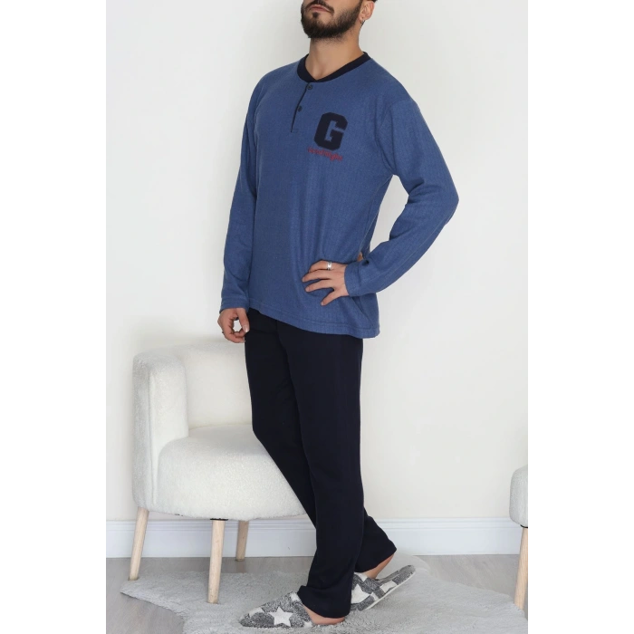 Yakası Düğmeli İnterlok Erkek Pijama Takımı Lacivert - 52078.1050.