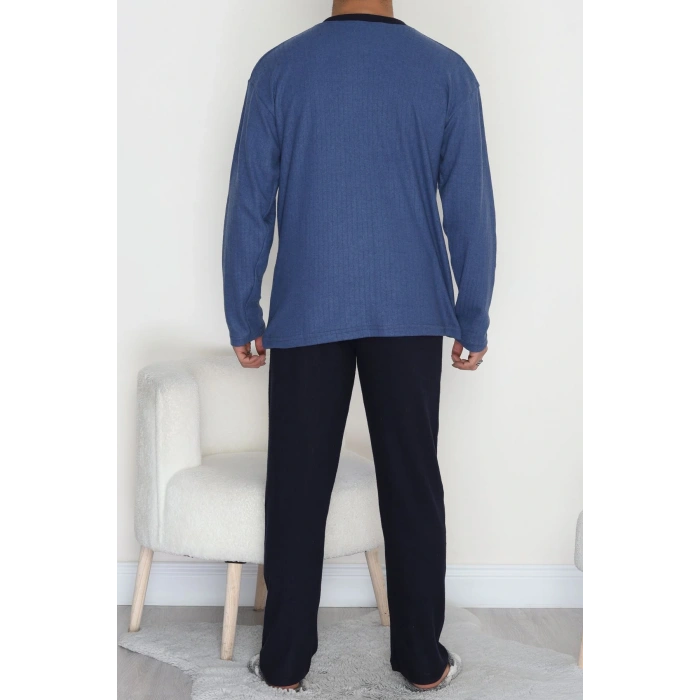 Yakası Düğmeli İnterlok Erkek Pijama Takımı Lacivert - 52078.1050.