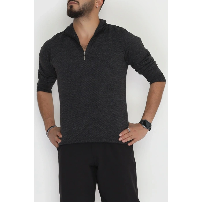 Yakası Fermuarlı Erkek Triko Antrasit - 2540.2052.