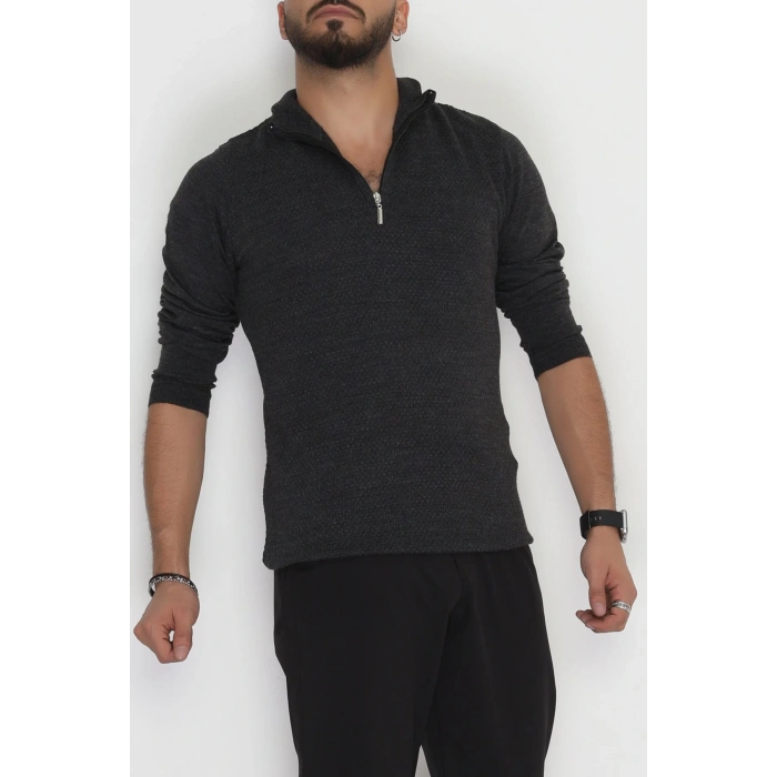 Yakası Fermuarlı Erkek Triko Antrasit - 2540.2052.