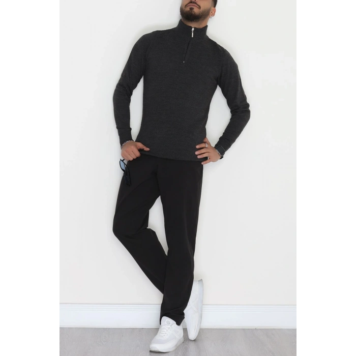 Yakası Fermuarlı Erkek Triko Antrasit - 2540.2052.