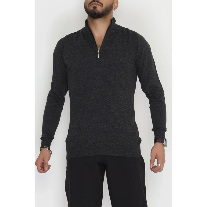 Yakası Fermuarlı Erkek Triko Antrasit - 2540.2052.