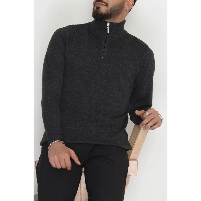 Yakası Fermuarlı Erkek Triko Antrasit - 2540.2052.