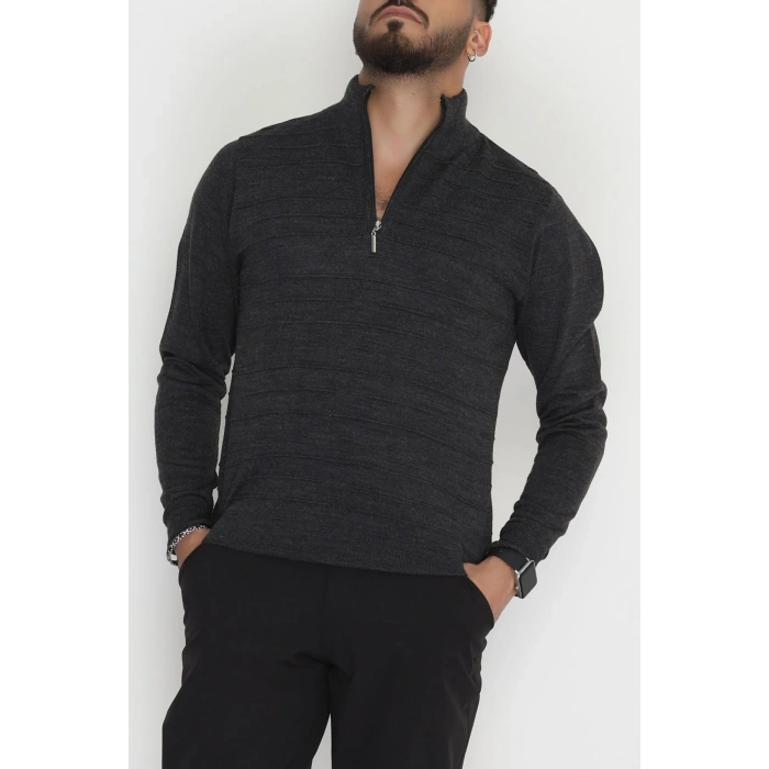 Yakası Fermuarlı Erkek Triko Antrasit - 2550.2052.