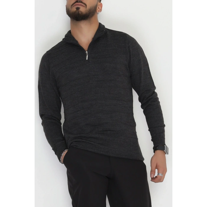 Yakası Fermuarlı Erkek Triko Antrasit - 2550.2052.